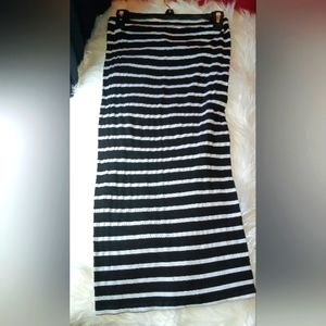 Black & White Striped Cotton Full Length skirt
